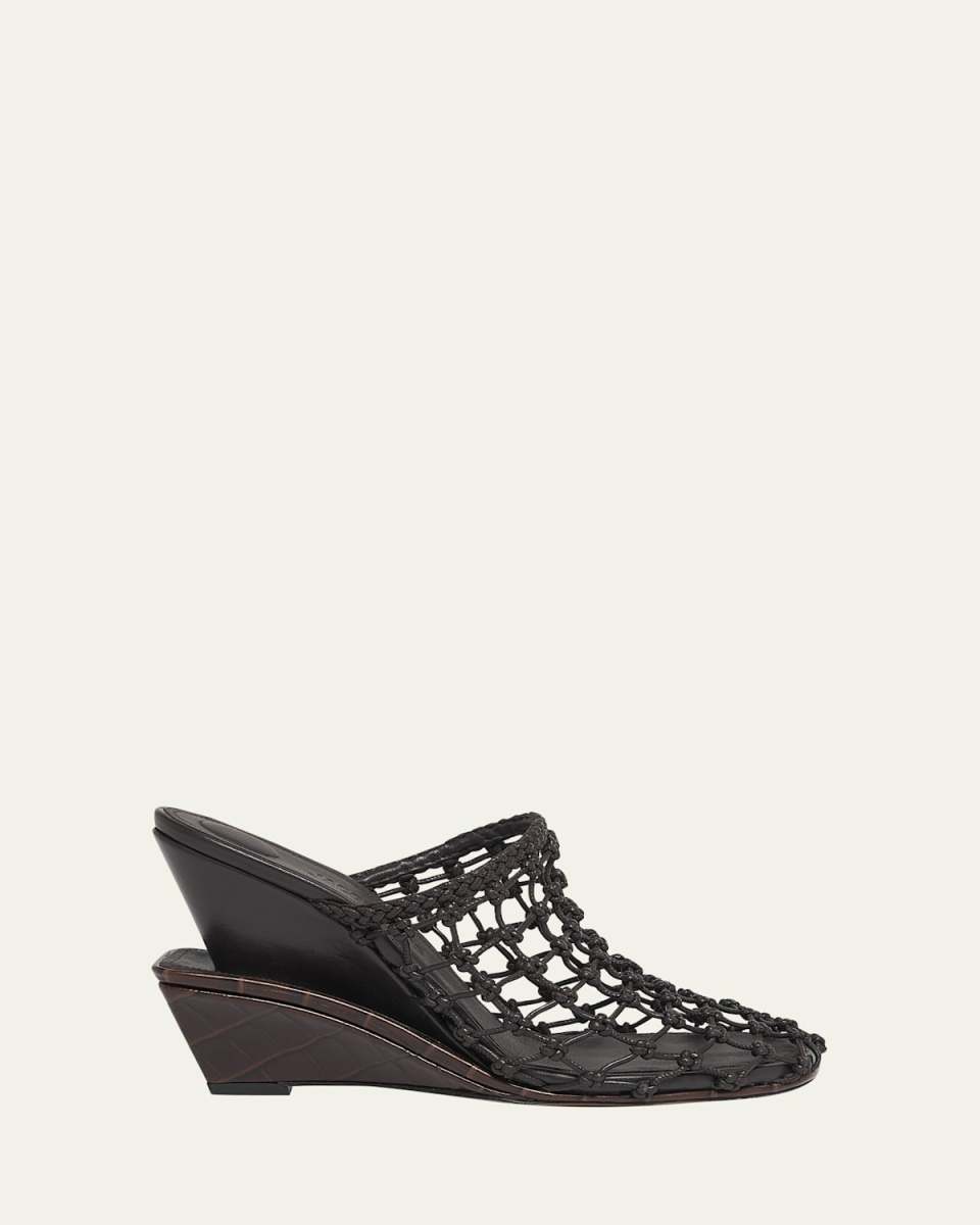 Les Doubles Tresses Croc-Embossed Wedge Mules